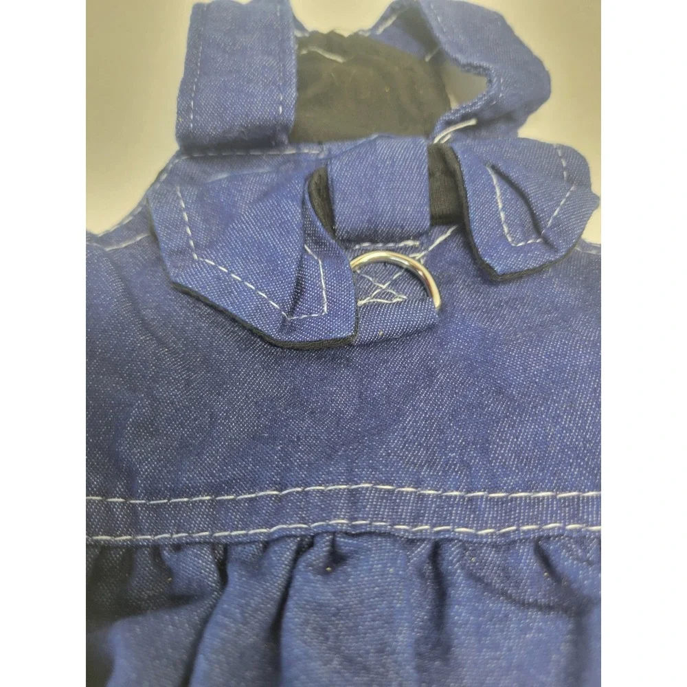 Blue Denim Dog Dress Harness with‎ Ruffles and D-Ring Small Pet Vest Blue
